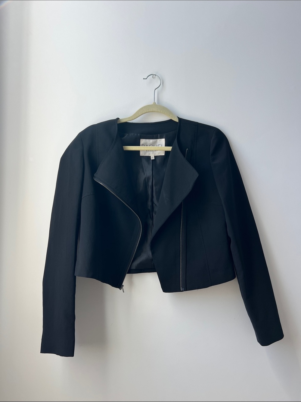 RACHEL Rachel Roy Black Cropped Asymmetric Zip Blazer